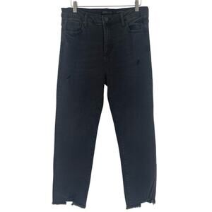 Kendall & Kylie The Icon High Rise Straight Stretch Distressed Black Jeans 13/31